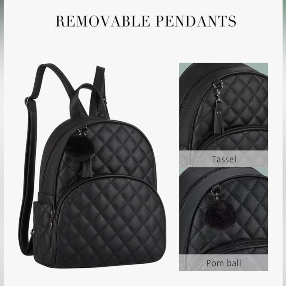 NWT ECOSUSI Mini Backpack Women PU Leather Black Backpack - Picture 3 of 10